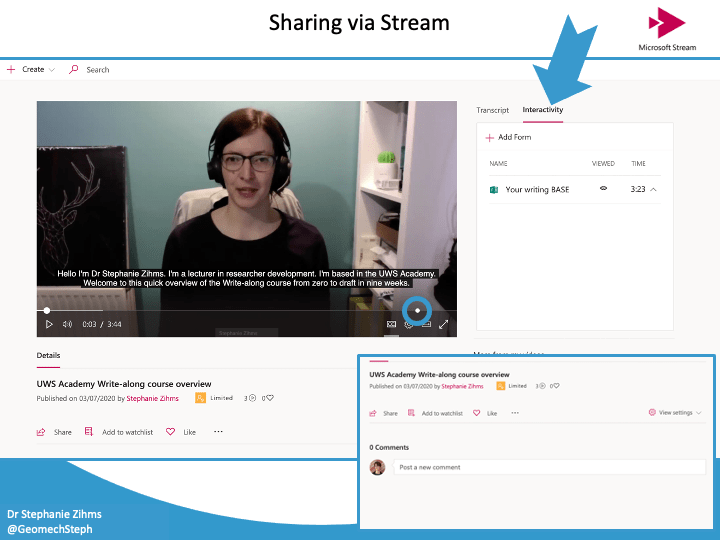Screenshot from power point showing what a video on Stream looks like. 