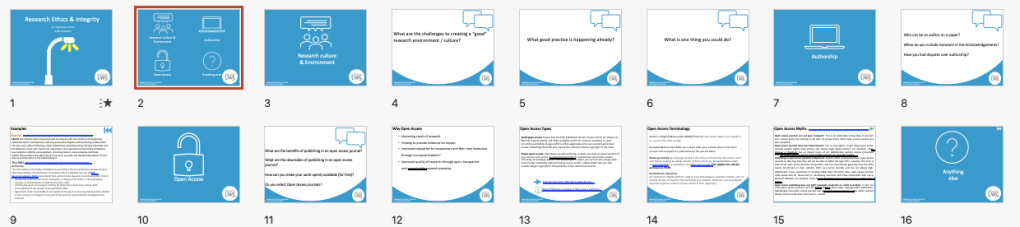 A screenshot of the power point slides overview showing 16 slides. 